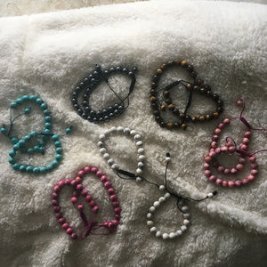 Lot of 12 Stone Bracelets-Pink , Blue, White, etc